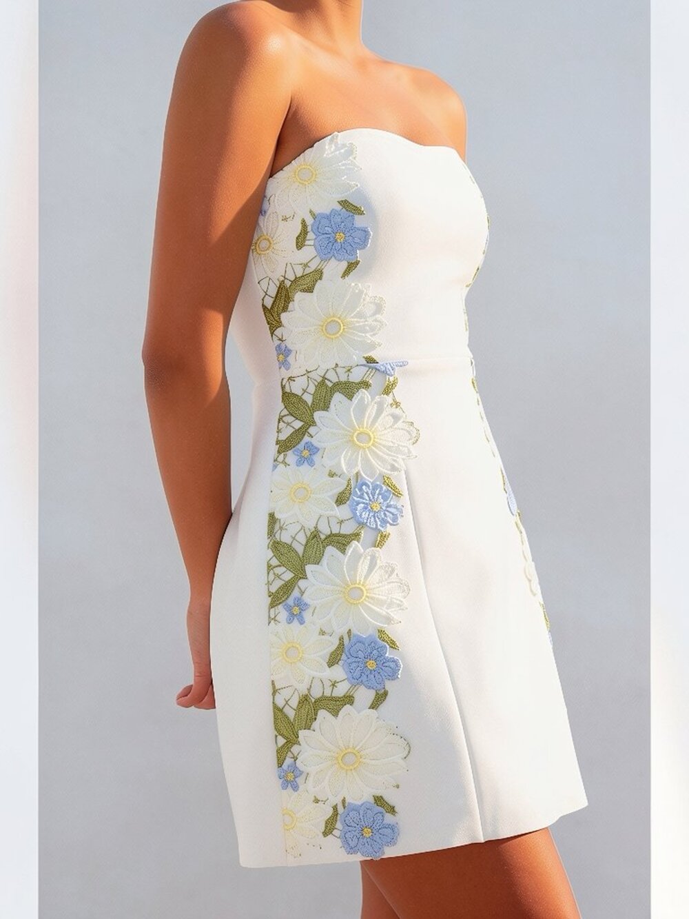 Fashion Nova LUXE - Strapless Bandage Mini Dress - White/Floral - Large - Picture 3 of 11